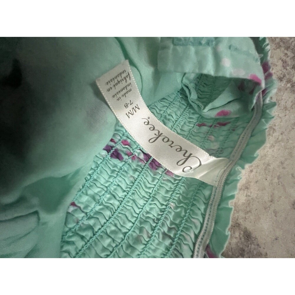Cherokee Girls Dress Size 7/8 Mint Green Floral Bubble Hem Smocked Easter Spring - Picture 6 of 9